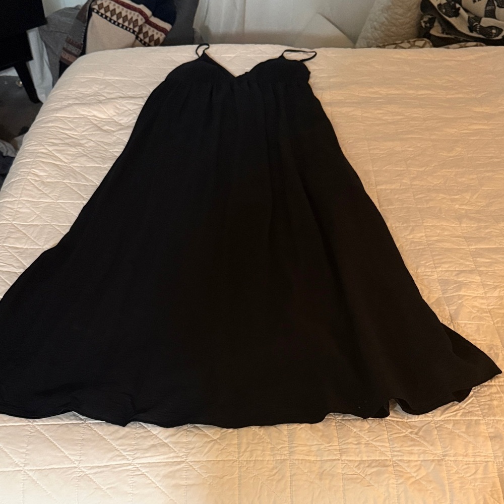 Abercrombie & Fitch Black Midi Slip Dress with Spaghetti Straps